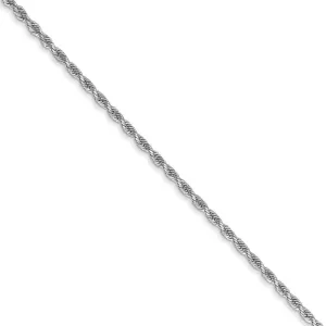1.3mm 14k White Gold Solid Diamond Cut Rope Chain Bracelet & Anklet