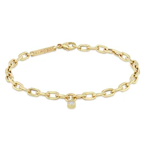 14k Medium Square Oval Link Chain Dangling Diamond Anklet