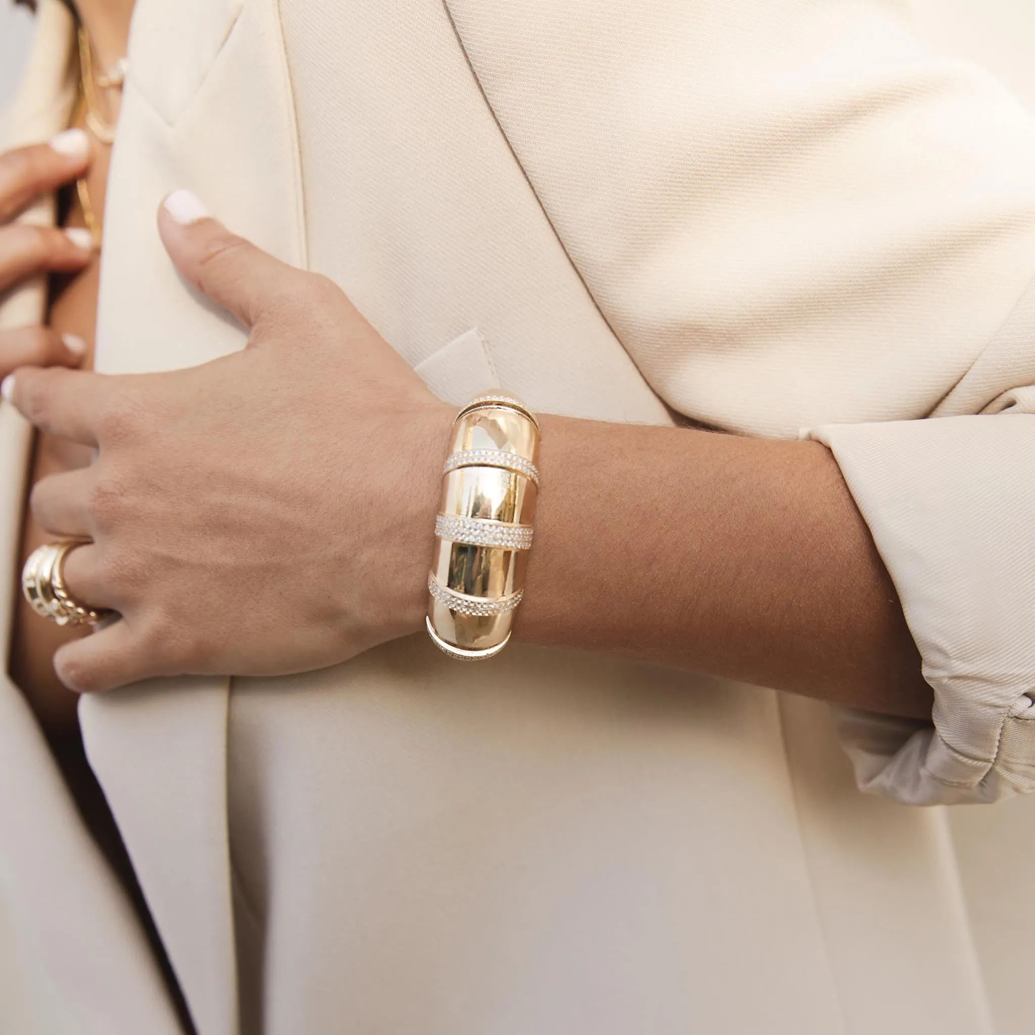 14k Pavé Diamond Banded Large Aura Cuff