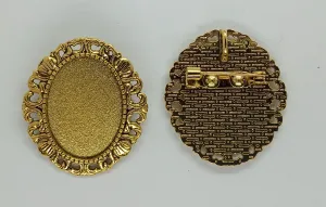 25x18mm antique gold cameo setting brooch with pin back and Bail S4177