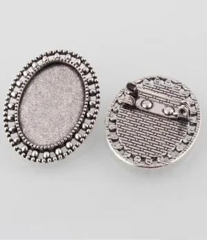 25x18mm Antique Silver Brooch Setting with Pin Back Cabochon Setting 102z