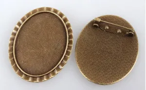 40x30mm Antique Bronze Cabochon Cameo Brooch Setting with Pin S2229