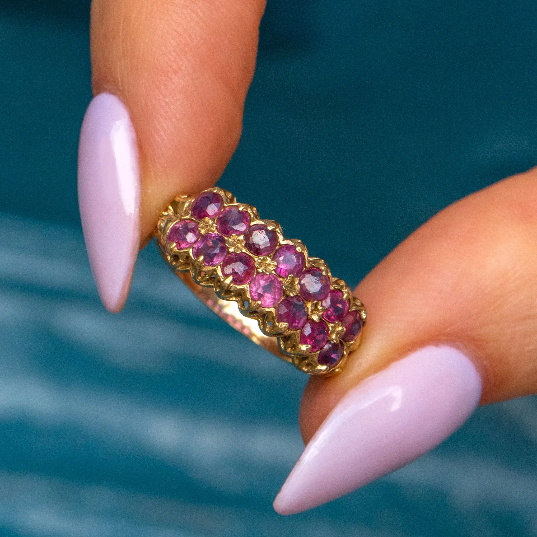 9ct Gold Ruby Double Row Ring, 0.84ct