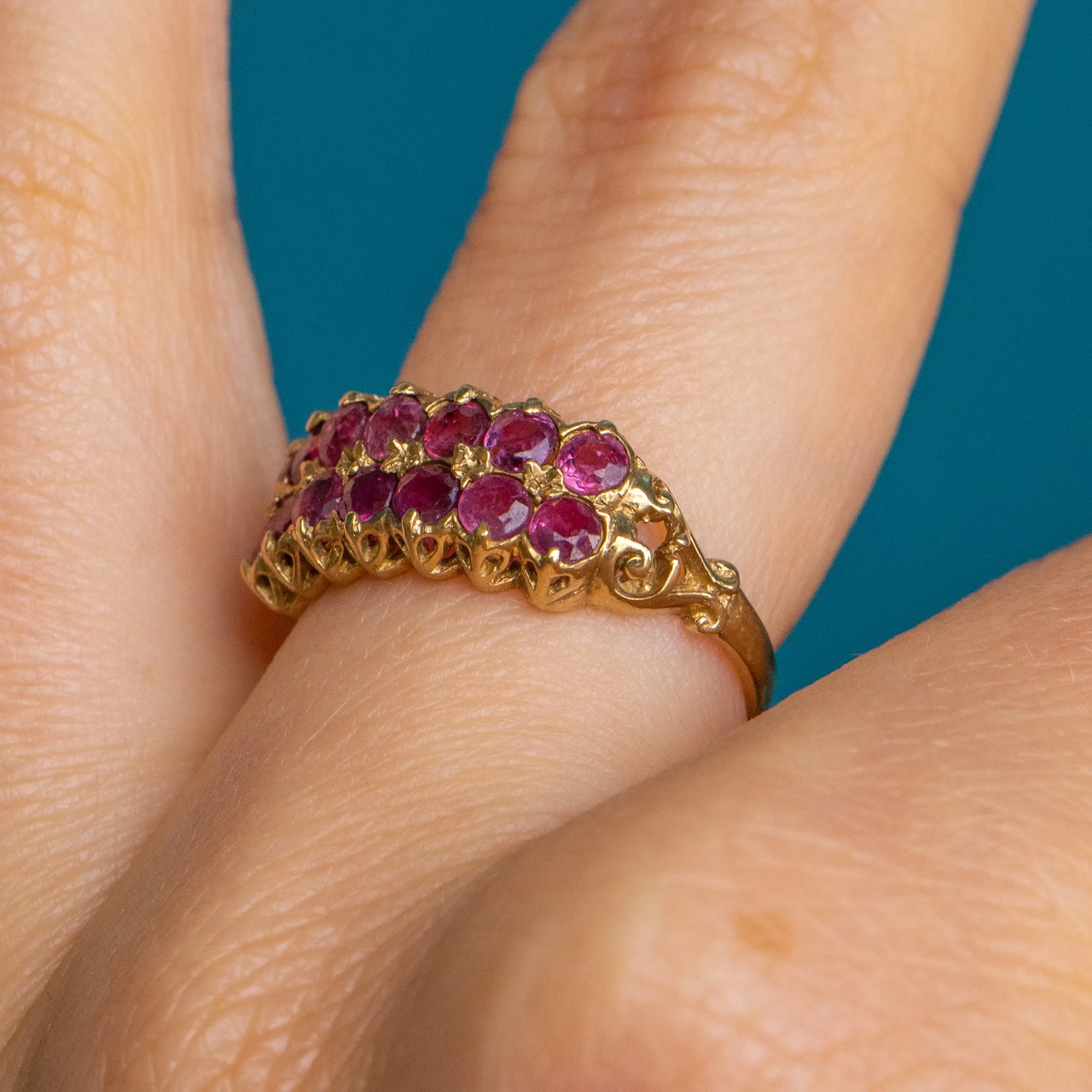 9ct Gold Ruby Double Row Ring, 0.84ct