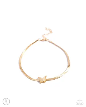 A FLIGHT-ing Chance Gold Butterfly Anklet - Paparazzi Accessories