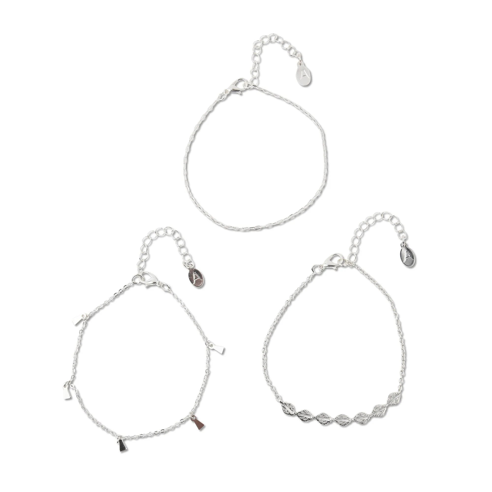 Accessorize London Women's Mixed Chain Filigree Anklet Set Of 3