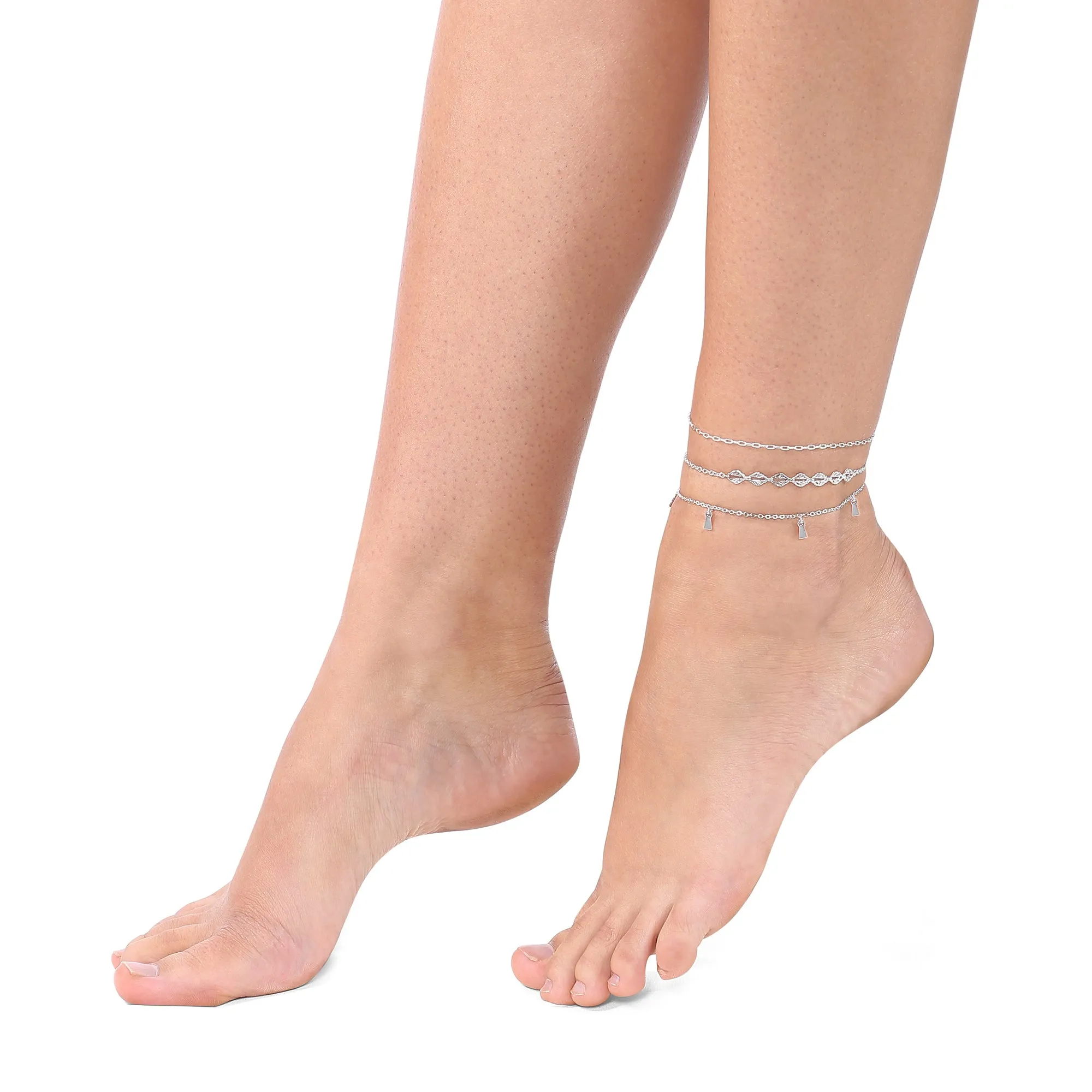 Accessorize London Women's Mixed Chain Filigree Anklet Set Of 3