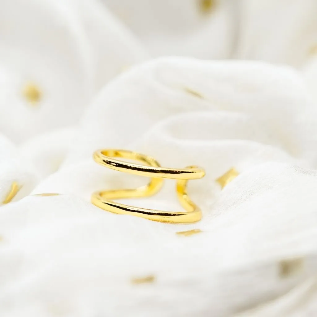 Adjustable Sterling Silver Double Layer Band Cuff Stacking Ring
