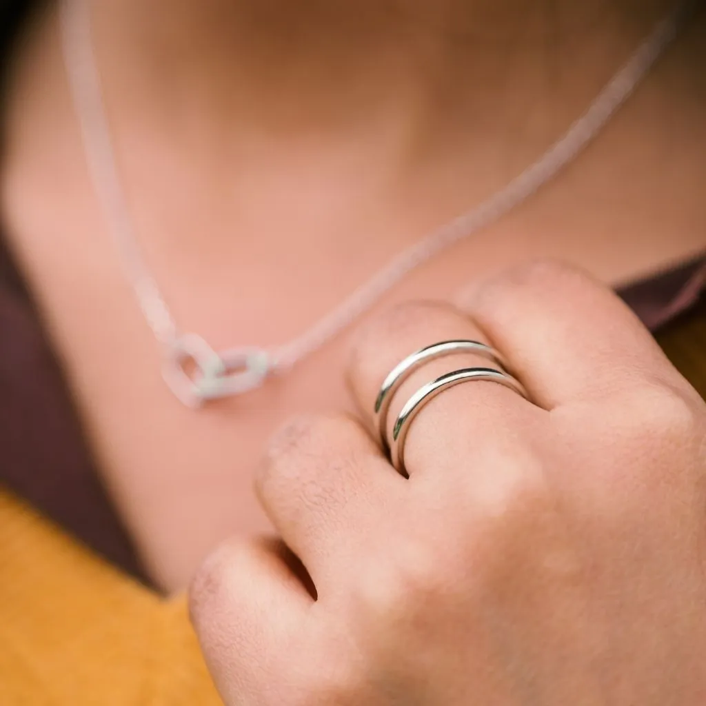 Adjustable Sterling Silver Double Layer Band Cuff Stacking Ring