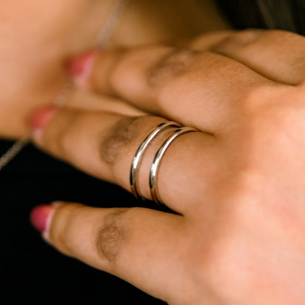 Adjustable Sterling Silver Double Layer Band Cuff Stacking Ring