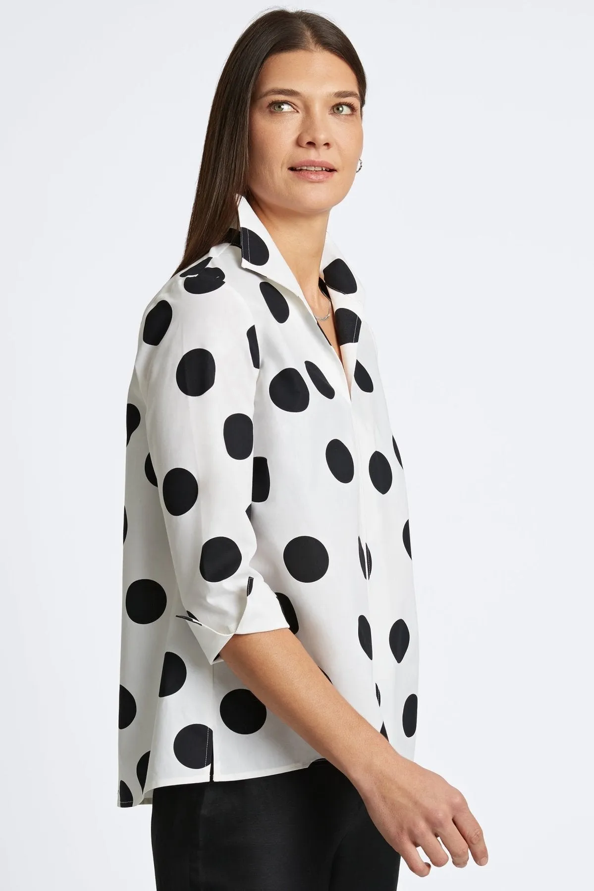 Agnes No Iron Black & White Dot Popover Shirt
