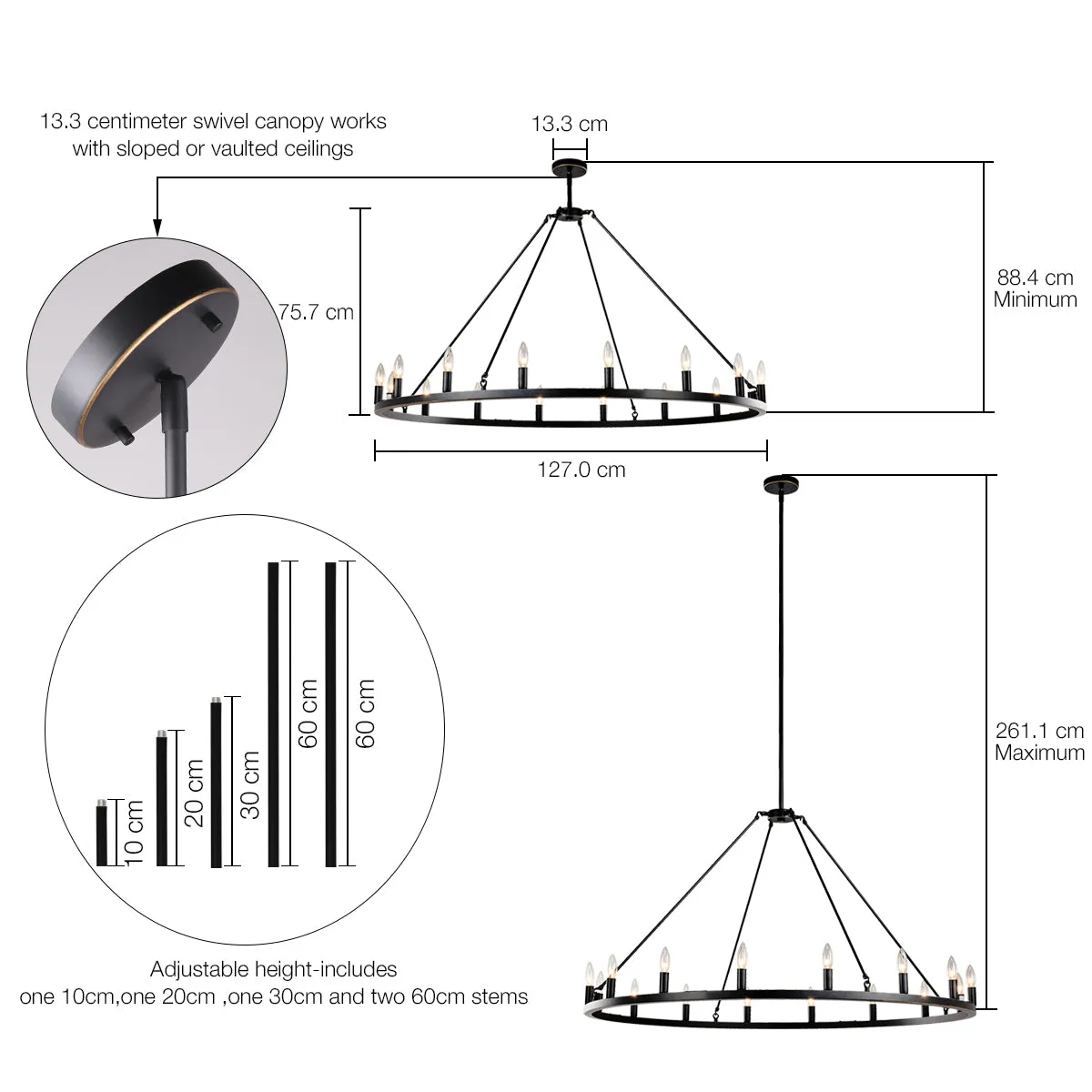 ALVA 16-Light Circular Wagon Wheel Chandelier Bronze E14 Farmhouse Light