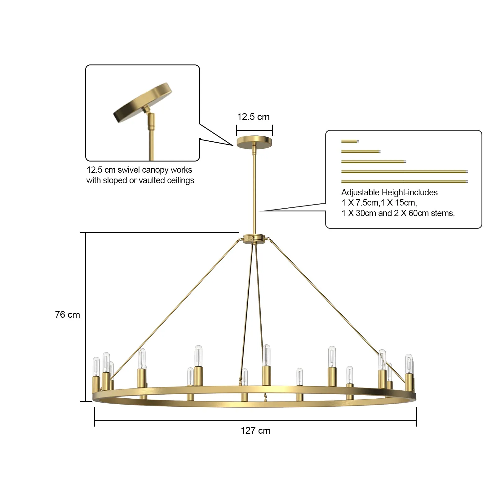 ALVA 16-Light Modern Wagon Wheel Chandelier Aged Brass E14 Farmhouse Light