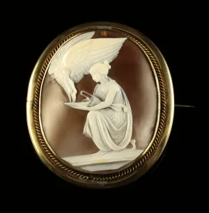 Antique Victorian Hebe Shell Cameo Brooch Gold Circa 1860