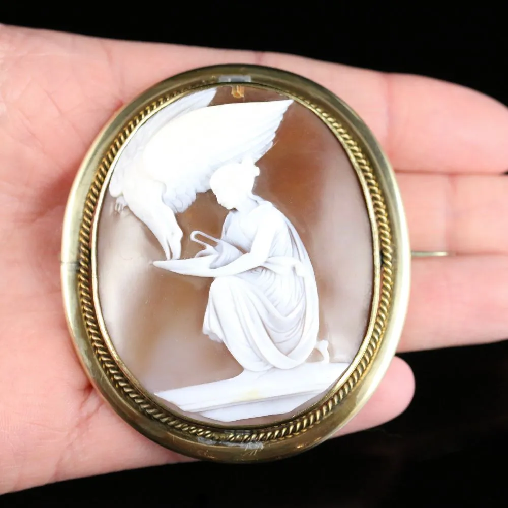Antique Victorian Hebe Shell Cameo Brooch Gold Circa 1860
