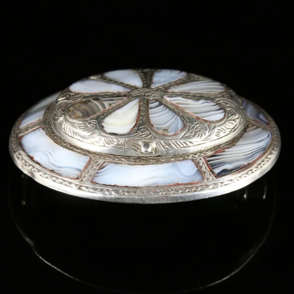 Antique Victorian Scottish Agate Locket Brooch Circa 1860