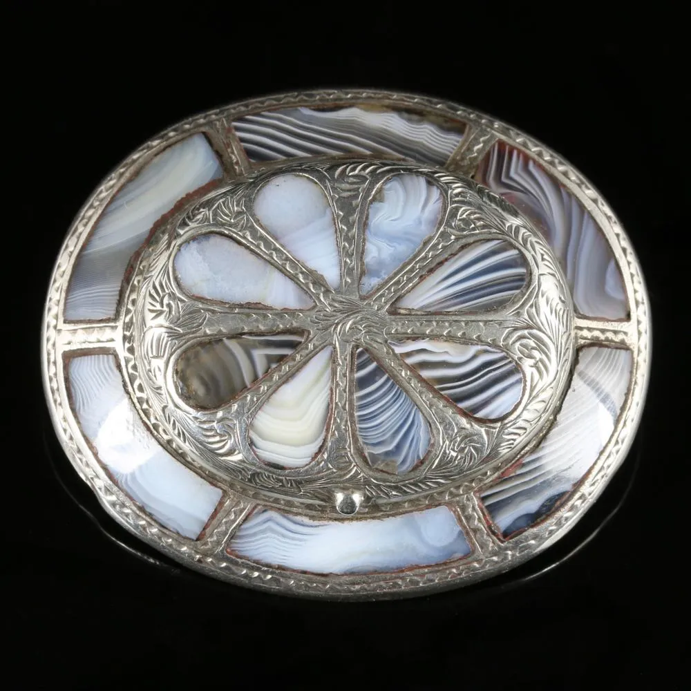 Antique Victorian Scottish Agate Locket Brooch Circa 1860