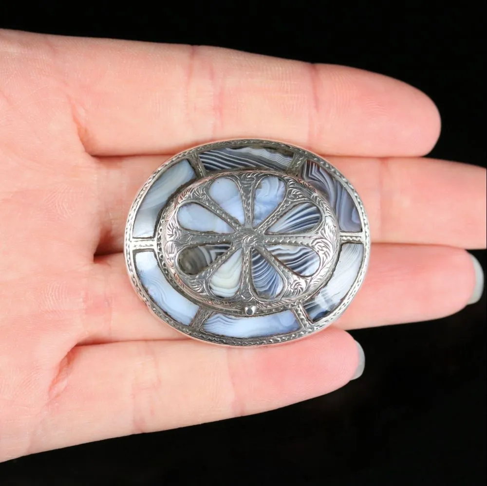 Antique Victorian Scottish Agate Locket Brooch Circa 1860