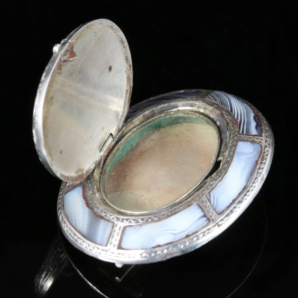 Antique Victorian Scottish Agate Locket Brooch Circa 1860