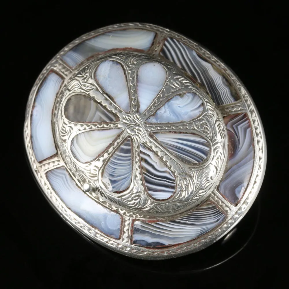 Antique Victorian Scottish Agate Locket Brooch Circa 1860