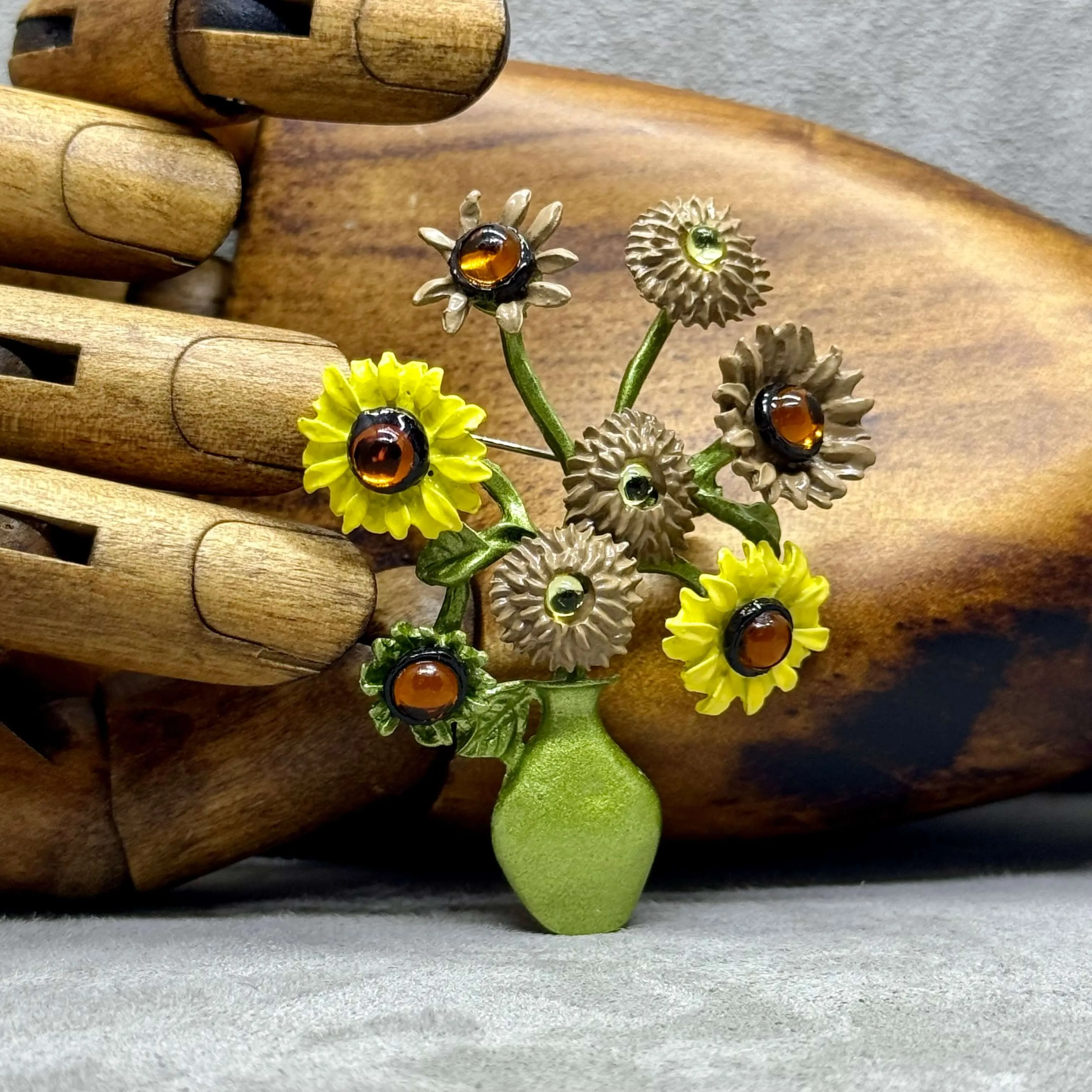 Art Inspired Enamel Sunflower Brooch