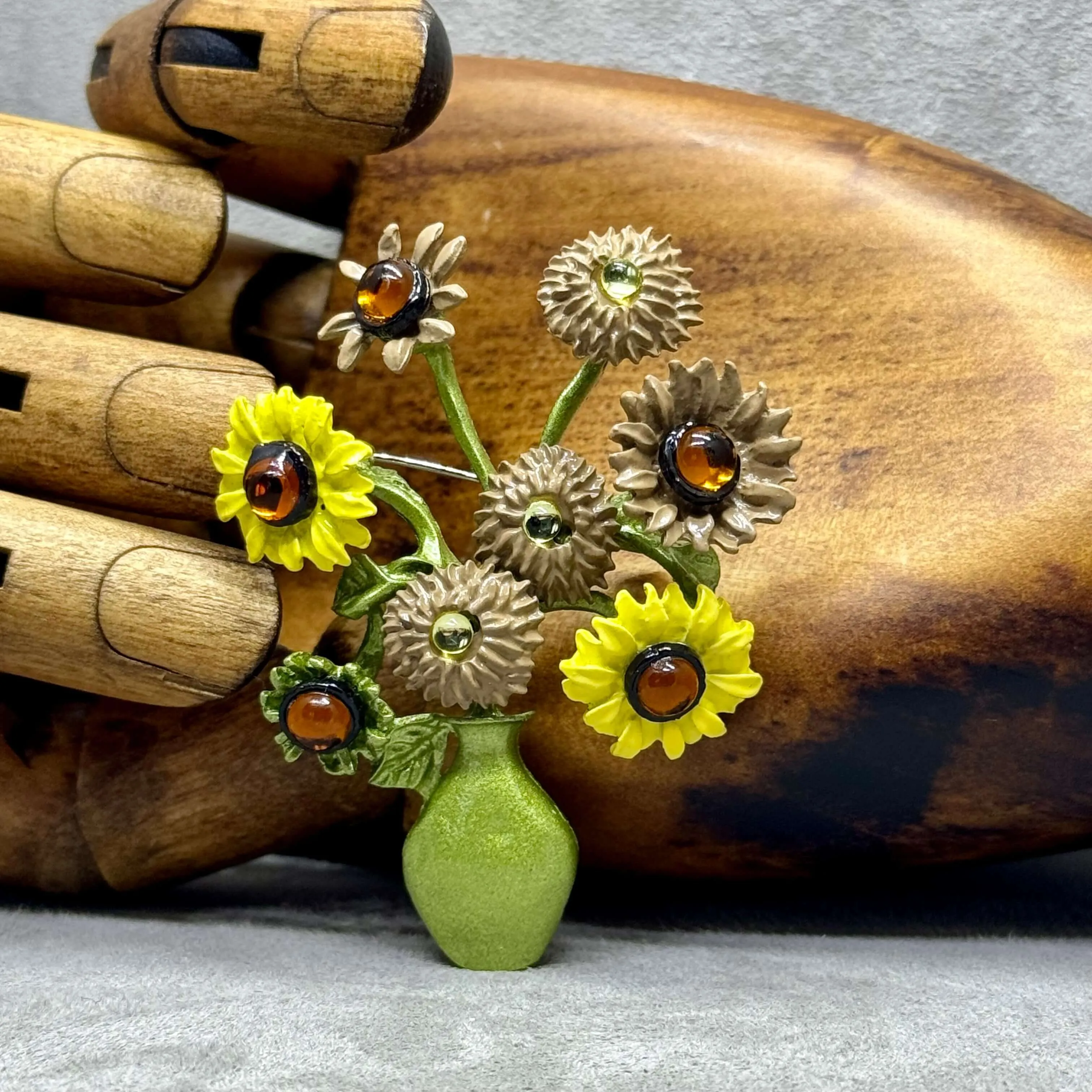 Art Inspired Enamel Sunflower Brooch