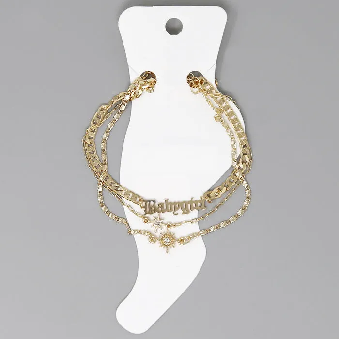 BABYGIRL Letter Plate Chain Anklet Set