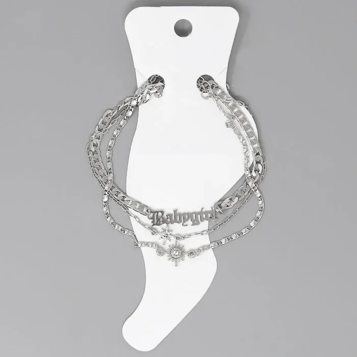 BABYGIRL Letter Plate Chain Anklet Set