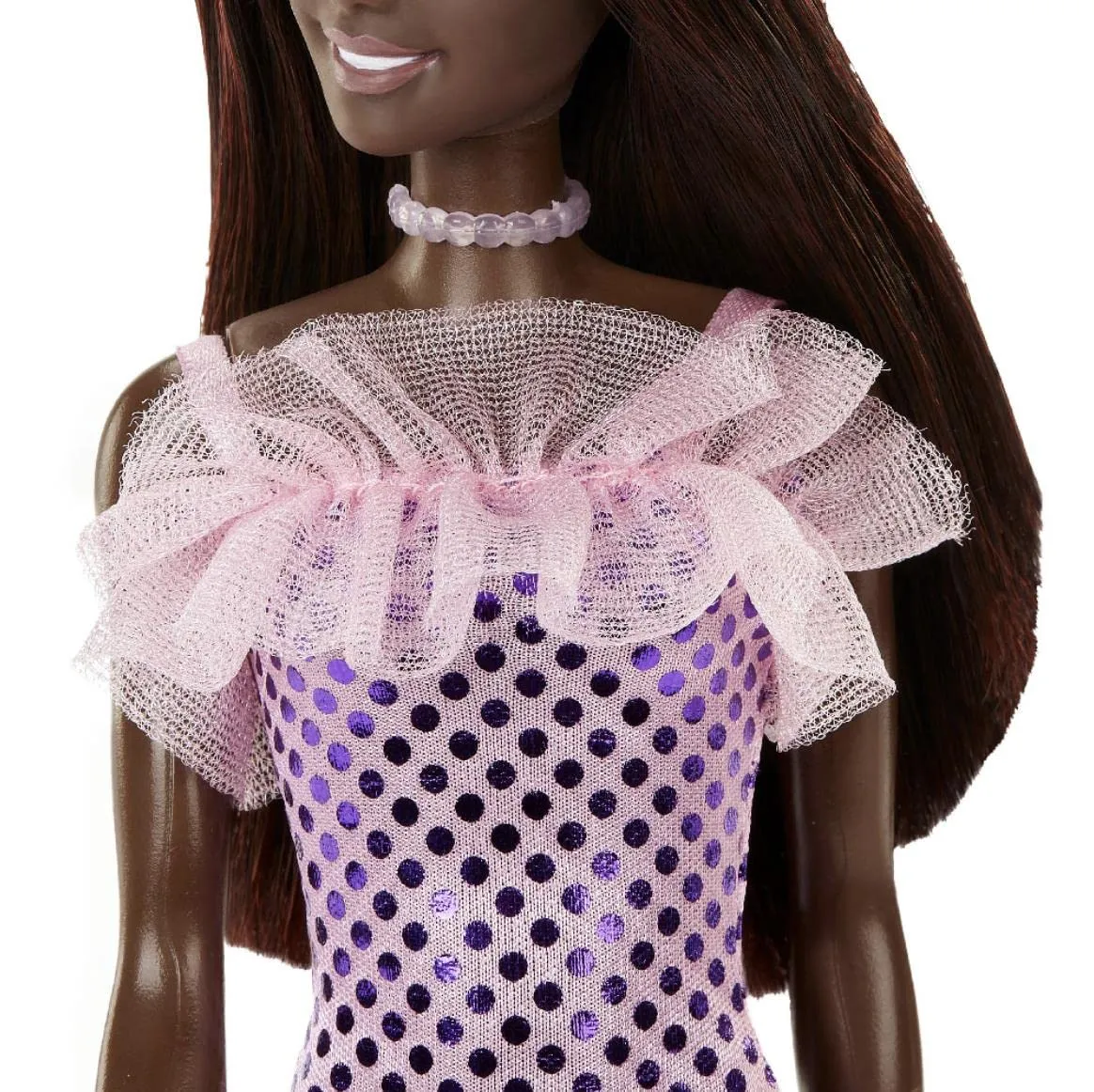 Barbie Brown Hair Doll Wearing Pink Metallic Dress for Kids Ages 3 