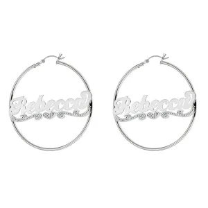 Better Jewelry Vintage Personalized .925 Sterling Silver Textured Heart Nameplate Hoops, 7 grams