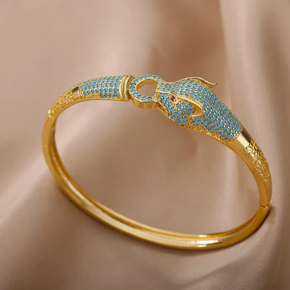 Blue Crystal Cuff Bracelet Double Leopard Design Bracelet