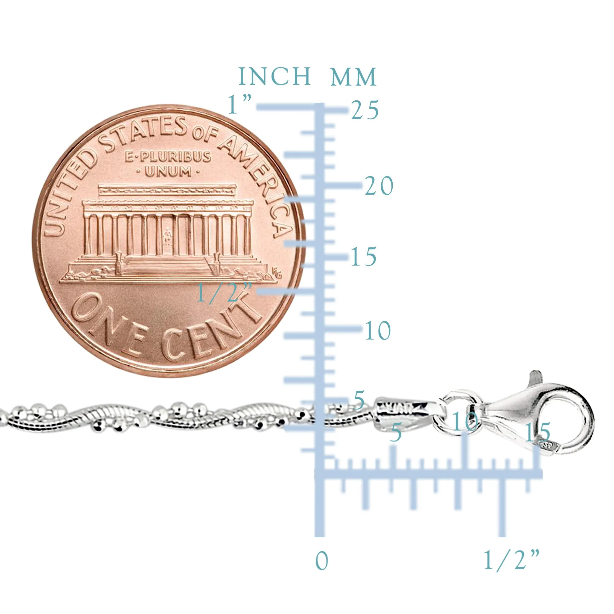 Braided Bead And Snake Style Chain Anklet In Sterling Silver