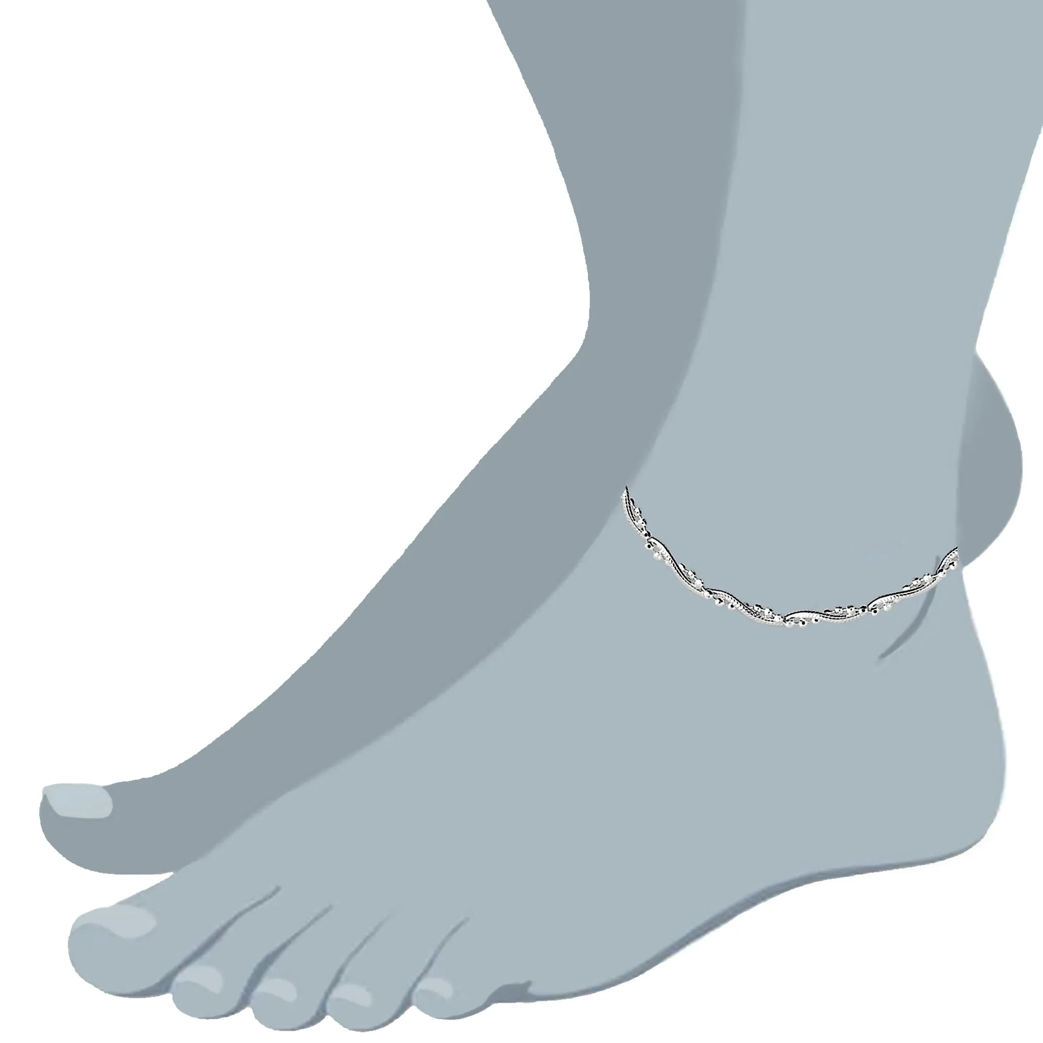 Braided Bead And Snake Style Chain Anklet In Sterling Silver