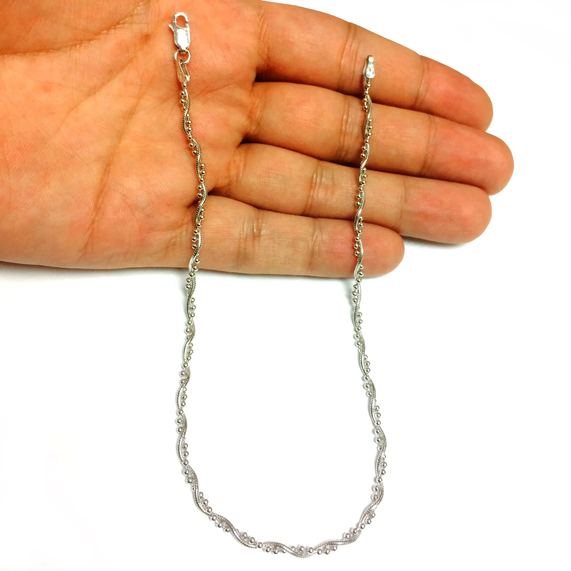 Braided Bead And Snake Style Chain Anklet In Sterling Silver