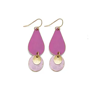 Brass Patina Earrings - Pink & Lilac Two Tiered Dangle