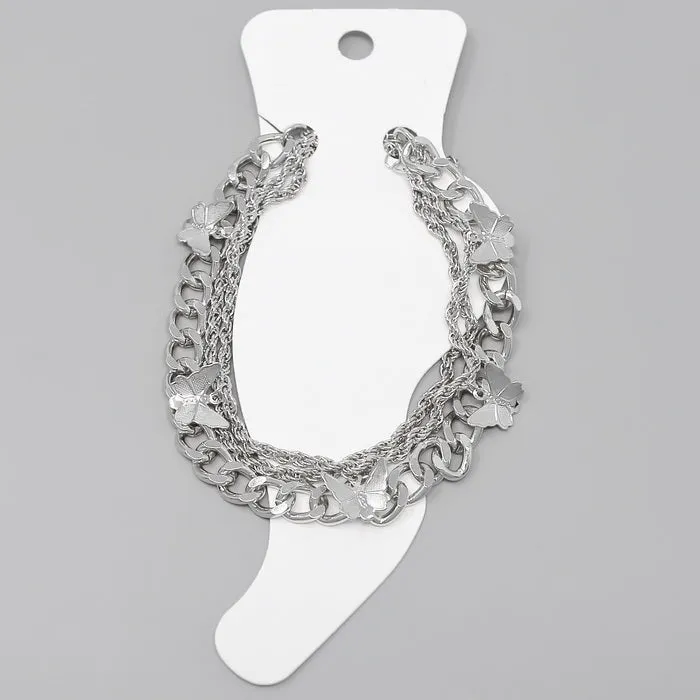 Butterfly Station/ Curb / Rope Chain Anklet Set