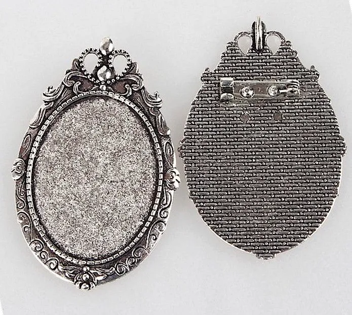 Cameo Pendant Necklace Setting Brooch Pin 40x30mm Antique Silver S2075