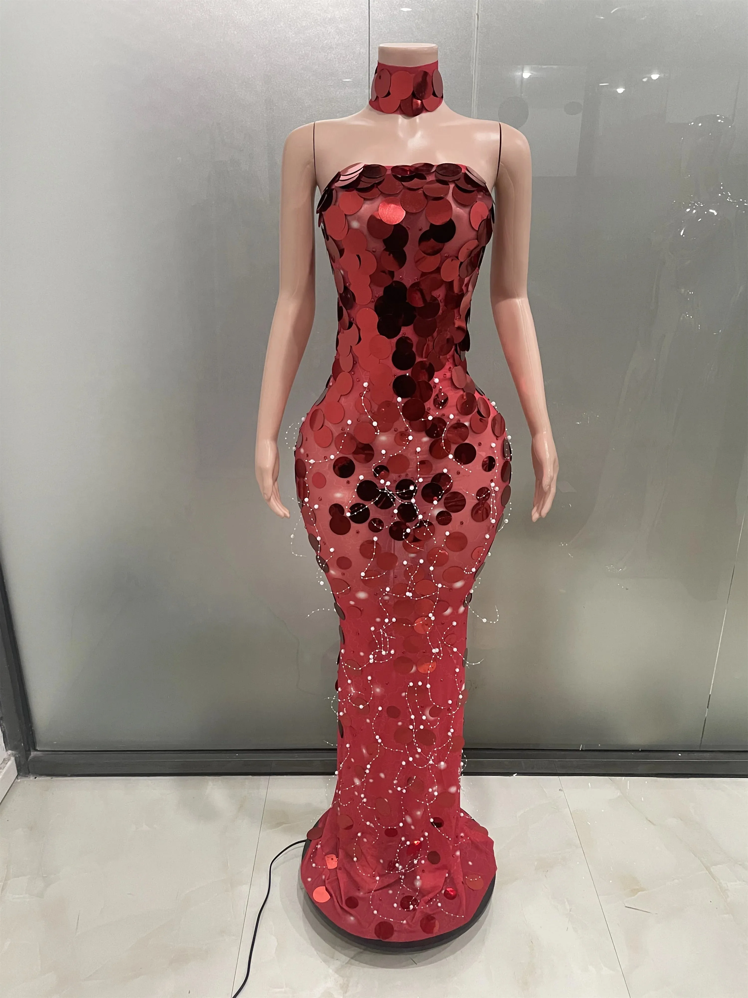 Celeste Sheer Sequin & Pearl Gown