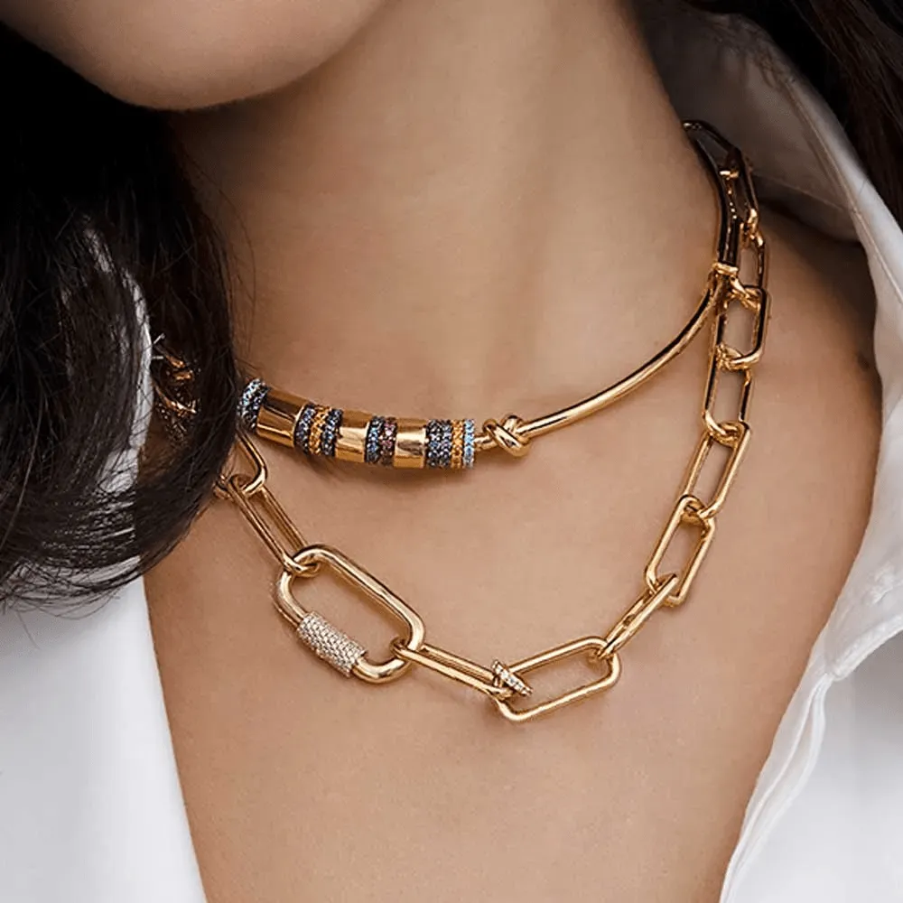 Chain Necklace With Sliding Ring - Yellow Silver