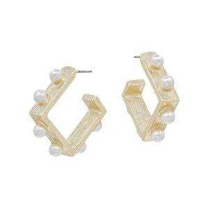 Diamond Shape Pearl Hoops