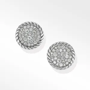 DY Elements Button Stud Earrings with Pave Diamonds 13.6MM