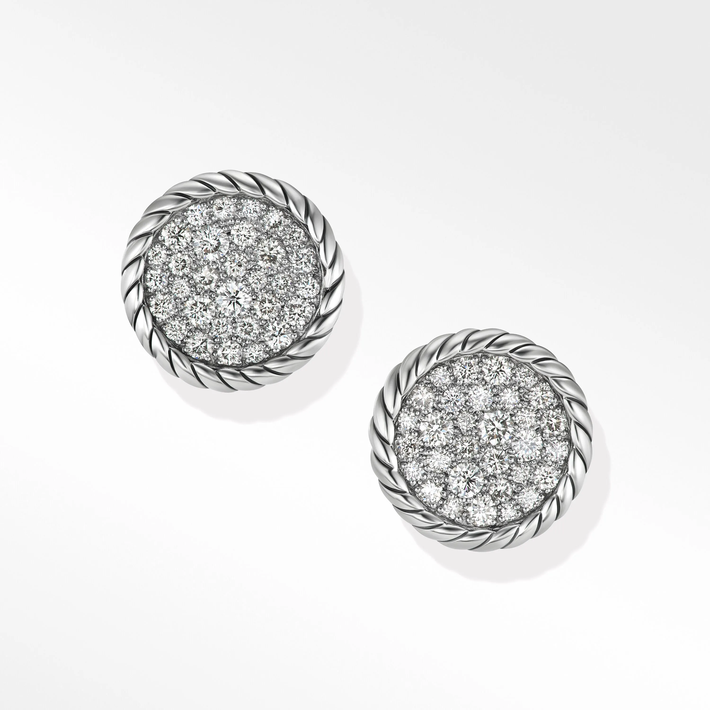 DY Elements Button Stud Earrings with Pave Diamonds 13.6MM
