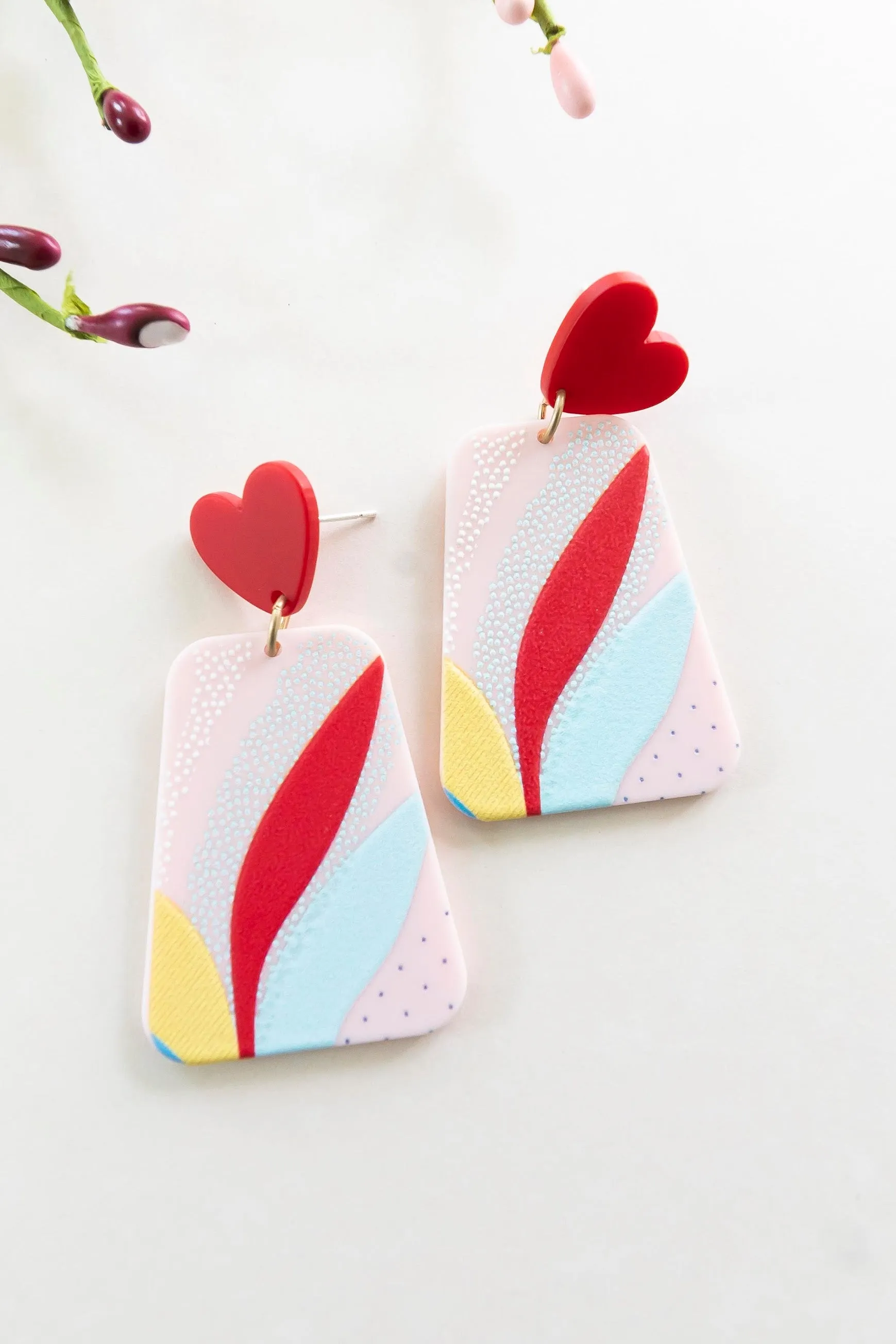 Emma Clay Drop Earrings | 2 Colors Pink and Yellow | Art Deco Clay Earrings | Colorful Artistic Drop Earrings | Modern Chic Style