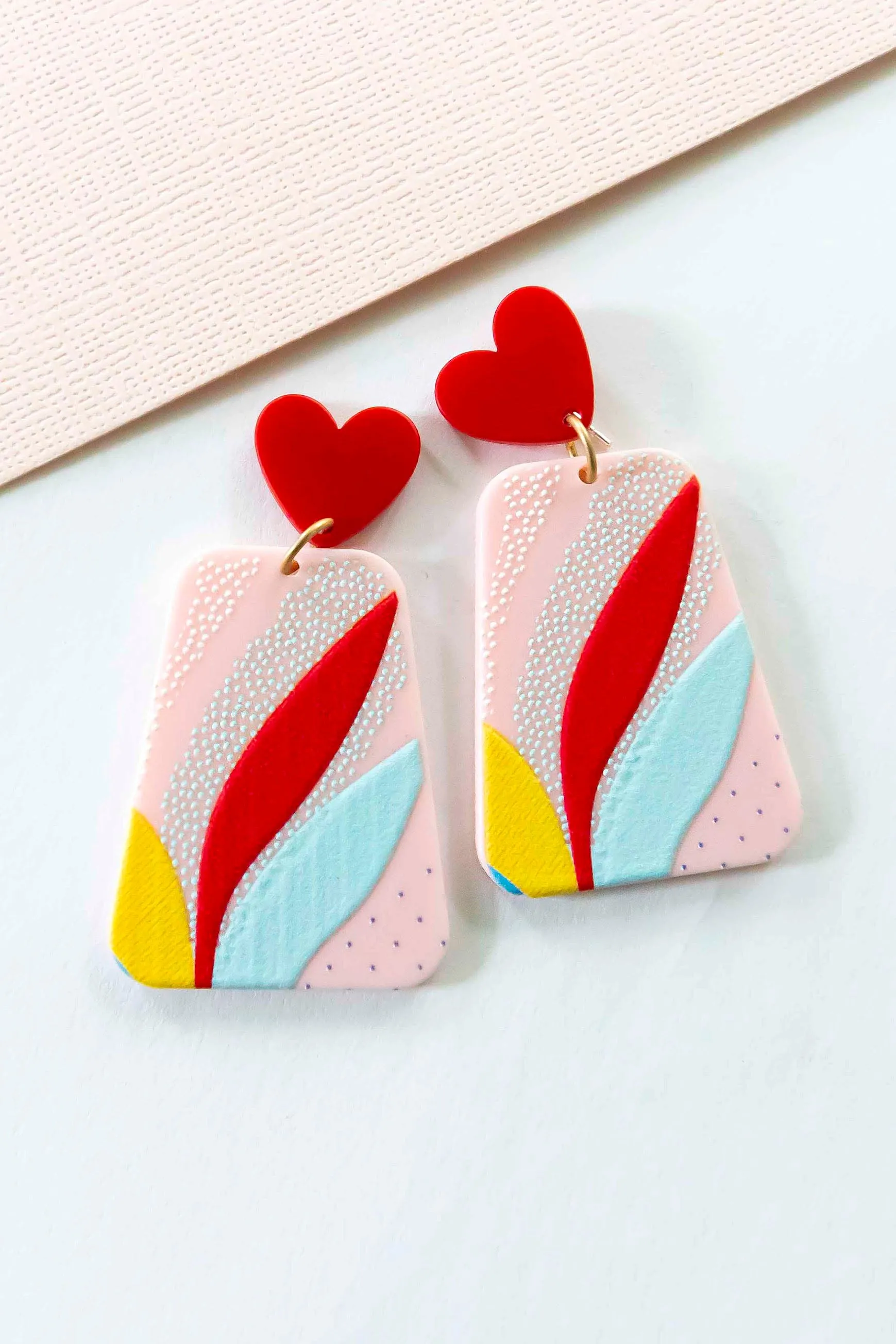 Emma Clay Drop Earrings | 2 Colors Pink and Yellow | Art Deco Clay Earrings | Colorful Artistic Drop Earrings | Modern Chic Style