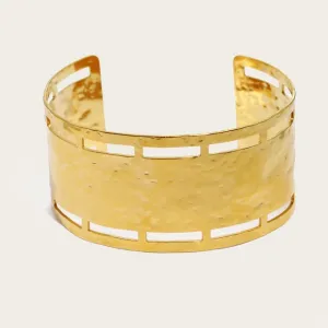 Ethnic Gold Plated Irregular Hammered Texture Cuff Bracelet