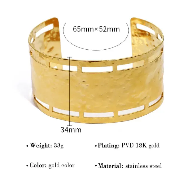 Ethnic Gold Plated Irregular Hammered Texture Cuff Bracelet