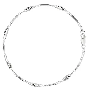 Fancy Link With Faceted Beads Chain Anklet In Sterling Silver