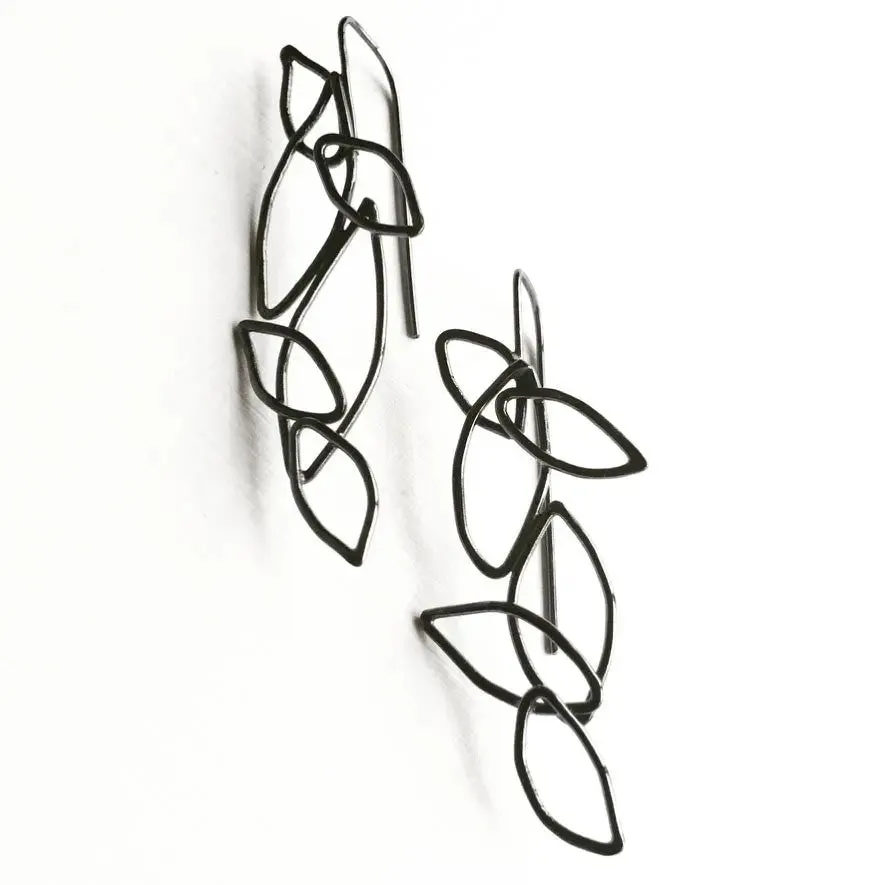Fibonacci Leaf Cluster Oxidized Sterling Silver Earrings FLCE002 by Votive Designs Jewelry