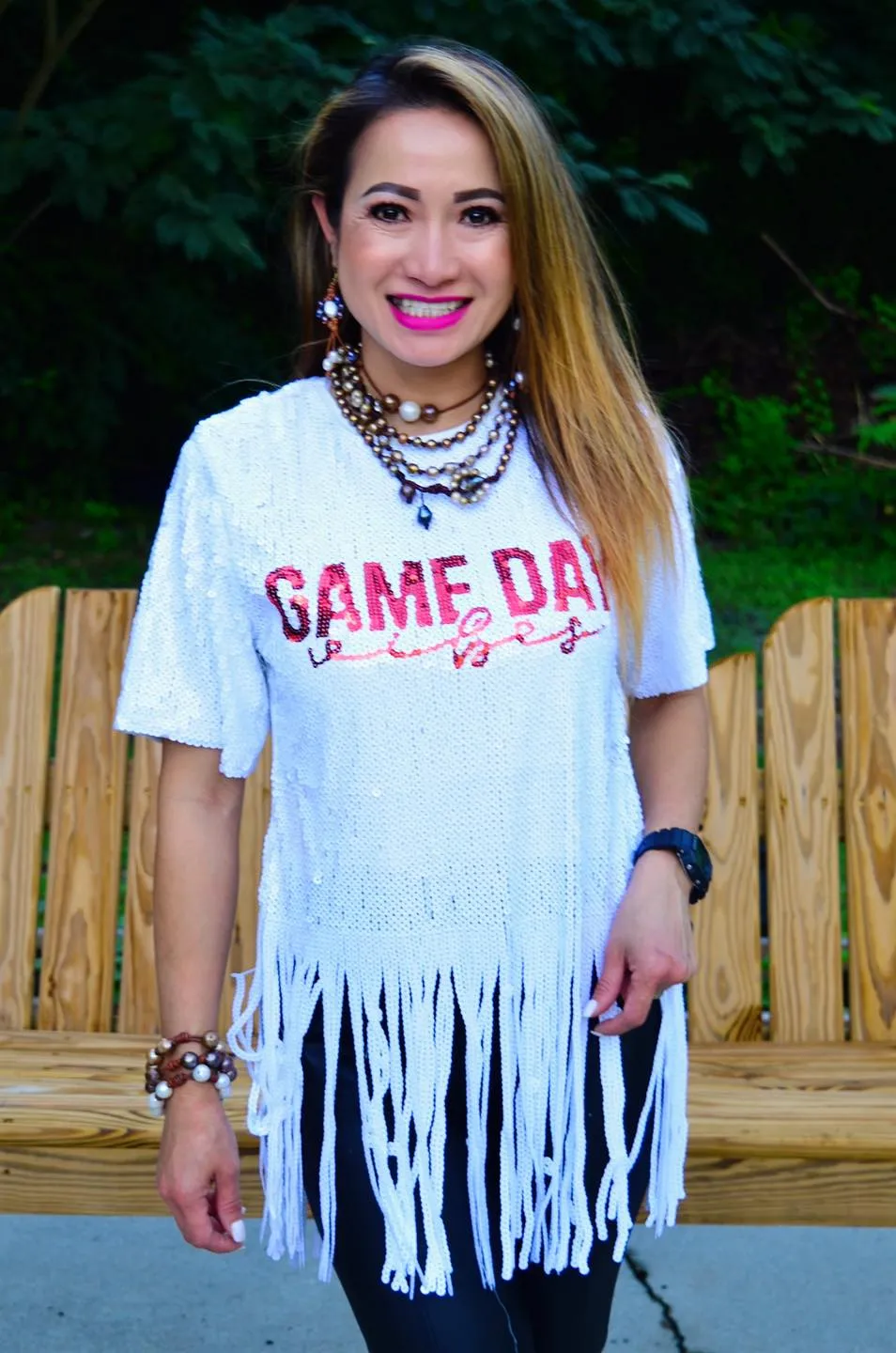 Game Day Fringe Sequin Top
