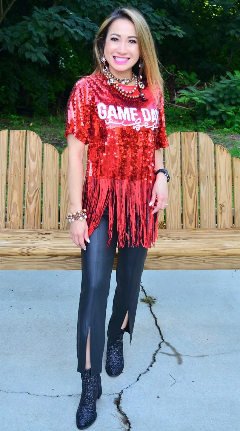 Game Day Fringe Sequin Top